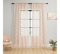 FOLKSIDE Blush Pink Lace Curtains 90 Inches Long 2 Panels Victorian Floral Paisley Curtains for Living Room Girls Bedroom Rod Pocket Light Filtering Romantic Crochet Window Privacy Decor, 52x90