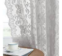 FOLKSIDE Grey Lace Curtains 54 Inch Length 2 Panels Paisley Pattern Rod Pocket Victorian Lace Curtains for Living Room Bedroom Light Filtering French Window Privacy Decor, 52x54 Neutral Gray
