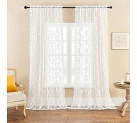 FOLKSIDE Paisley Lace Floral Curtains for Living Room Bedroom Dining Room Large Window Sheer Neutral Window Drapes Rod Pocket Light Filtering 52x108 Inch White 2 Panels