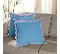 Folkulture 2 Pack Cotton Throw Pillow Covers Cute Outdoor Throw Pillow Covers Country Style Couch Cushions Living Room Summer Blue 20x20 Inch