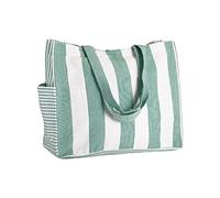 Folkulture Beach Bag For Women | 17 x 14 Inch - 100% Cotton Beach Tote Bag With Zipper Pocket Inside, Large Woven Pool Bag, Green, Pack of 1, Beach Bag