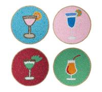 Folkulture Boho Coasters for Drinks or Coffee Table | 4" Cute Cocktails Coasters Set of 4 for Farmhouse Decor | Square Decorative Coaster Set for Table Decorations