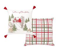 Folkulture Christmas Throw Pillow Covers 18x18, Decorative Couch Pillows for Living Room, 100% Cotton Boho Pillow Case or Cute Pillows, Christmas Pillow Covers or Accent Throws (Merry Christmas)