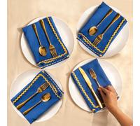 Folkulture Cloth Napkins | (18" x 18") Denim Blue Cloth Napkins Set of 4 for Dining Table | Rick Rack Dinner Napkin or Blue Napkins for Kitchen | Reusable Linen or Table Linens Washable for Parties