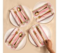 Folkulture Cloth Napkins | (18" x 18") Pink Napkins Set of 4 for Dining Table | Stripe Pink & Green Dinner Napkin or Rick Rack Napkins for Kitchen | Reusable Linen or Table Linens Washable