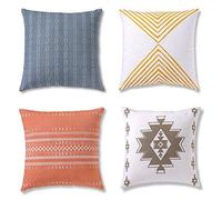 Folkulture Cushion Covers or Decorative Throw Pillow Covers Geometric for Sofa, Couch, Home, Bedroom, Set of 4 Square Pillow Case, 45 cm x 45cm, 100% Cotton with Invisible Zipper, Reef
