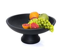 Folkulture Fruit Bowl or Fruit Basket for Table Décor, Decorative Bowl or Wooden Fruit Bowl for Groceries, 30cm Black Fruit Bowls for Kitchen, Mango Wood (Black Ribbed)