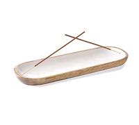 Folkulture Incense Holder, Modern Incense Burner for Sticks or Ash Catcher, Handmade Wooden Incense Tray Trough, Mango Wood, 12 x 4 Inches, White