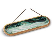 Folkulture Incense Holder or Incense Burner Holder, Insence Holder for Joss Sticks, Wooden Inscent Stand, Ash-Catcher for Insent Sticks for Home Décor Accessories, Mango Wood, Green Agate