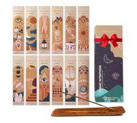 Folkulture Incense Sticks Gift Set - Pack of 12 Insenses (240 Sticks) with Incense Holder - Frankincense Bergamot Jasmine Rose Patchouli Palo Santo Lavender Organic Inscents-sticks - Cosmic Intentions