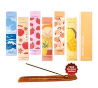 Folkulture Incense Sticks | Set of 6 (120) Insence-sticks With Holder for Relaxation | Strawberry, Mango, Ocean Breeze, Pineapple Incenses | Organic, Slow Burning Apple Cinnamon Inscents