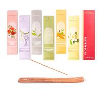 Folkulture Incense Sticks | Set of 6 (120) Insence-sticks With Incense Holder for Relaxation | Jasmine, Chamomile, Sandalwood Incenses | Organic, Slow Burning Rose & Lavender Inscents for Home