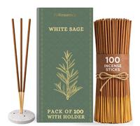 Folkulture Incense Sticks with Holder (100 Sticks) | Premium White Sage insense for Aromatherapy, Relaxation, Meditation & Home Fragrance | Charcoal Free, Non Toxic Incense Sticks | Home Decor Gifts