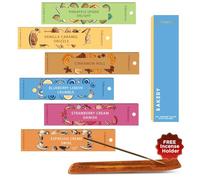 Folkulture Incense Sticks with Holder for Gift| Set of 6 (120) Organic Non Toxic Incense Sticks Bakery Themed - Vanilla Caramel, Blueberry, Strawberry, Cinnamon Insense for Gifts for Mothers