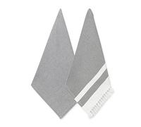 Folkulture Kitchen Towels with Hanging Loop, Set of 2, 100% Cotton Dish Towels for Drying Dishes, 26" x 20" Tea Towels or Decorative Kitchen Hand Towels for Farmhouse Décor (Monaco Charcoal)