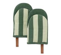 Folkulture Mini Oven Mitts Heat Resistant | (5.75 x9) Set of 2 Green Short Oven Mitts with Hanging Loop | 100% Cotton Oven Gloves | Kitchen Mittens, Matcha Small Silicone Oven Mits