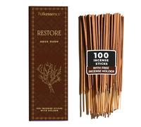 Folkulture Oud Incense Sticks | Set of 100 Insence-sticks With Holder for Relaxation | Aqua Oudh Incense | Organic, Slow Burning & Non Toxic Inscents for Meditation | Oudh