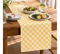 Folkulture Spring Table Runner 90 Inches Long, Checkered Summer White & Yellow Summer Table Runner for Everyday Dinning Table Decor - House Warming Gifts New Home, 100% Cotton Machine Washable