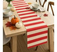Folkulture Table Runner 72 Inches Long | Horizontal Striped Home Decor | 100% Cotton Long Table Runner for Christmas Decor | Red & White | Wash Friendly