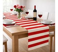 Folkulture Table Runner 90 Inches Long | Horizontal Striped Home Decor | 100% Cotton Long Table Runner for Christmas Decor | Red & White | Wash Friendly