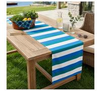 Folkulture Table Runner 90 Inches Long | Horizontal Striped Home Decor | 100% Cotton Long Table Runner for Christmas Decor | Blue, Green & White | Wash Friendly