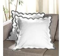 Folkulture Throw Pillow Covers 18x18, Set of 2 Decorative Boho Pillow Covers (Mineral White, 20 X 20)