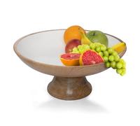 Folkulture White Fruit Bowl for Kitchen Counter or Wooden Fruit Bowls, 12-Inch Pedestal Bowl for Table Centerpieces, Wooden Bowls for Décor or Breads and Fruits, Mango Wood, White