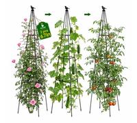FOLLOOK Cucumber Trellis, 67" Tall Obelisk Garden Trellis for Climbing Plants Outdoor Plastic-Coated Metal Support for Flower Vine Vegetable Tomato Cage Cucumebr Trellis Raised Bed, Black, 2 Pack
