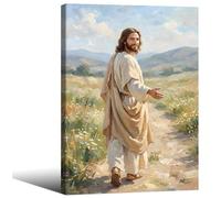 Follow Christ Canvas- Jesus Walking Path Wall Art, Jesus Picture Wall Decor, Savior Reaching Out Hand Poster Prints, Inspirational Christian Gift for Bedroom Church Home Office 24X36in