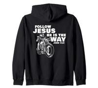 Follow Jesus He is the Way Christian Motorcycle Gospel Biker Zip Hoodie