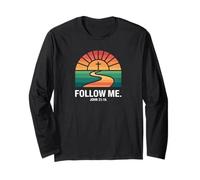 Follow Me John 21:19 Christian Sunset Pathway Design Long Sleeve T-Shirt