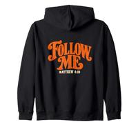 Follow Me Matthew 4:19 Retro Christian Typography Zip Hoodie