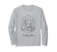 Follow Me Matthew 9:9 Christian Line Art Long Sleeve T-Shirt