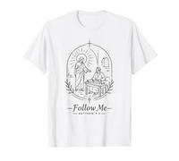 Follow Me Matthew 9:9 Christian Line Art Value Graphic T-Shirt, Men, White, XL