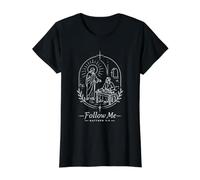 Follow Me Matthew 9:9 Christian Line Art Value Graphic T-Shirt, Women, Black, L