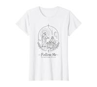Follow Me Matthew 9:9 Christian Line Art Value Graphic T-Shirt, Women, White, XL