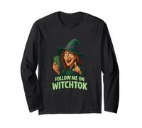 Follow Me on Witchtok Funny Old Witch with Phone Halloween Long Sleeve T-Shirt