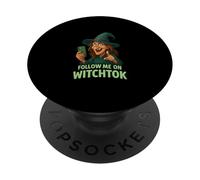 Follow Me on Witchtok Funny Old Witch with Phone Halloween PopSockets Adhesive PopGrip