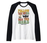 Follow The Word Not The Herd Christian Isaiah Groovy Lamb Raglan Baseball Tee