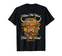 Follow The Word Not The Herd Christian Western Highland Cow T-Shirt