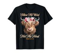 Follow The Word Not The Herd Christian Western Highland Cow T-Shirt