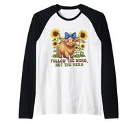 Follow The Word Not The-Herd Highland Cow Bible Verse Faith Raglan Baseball Tee