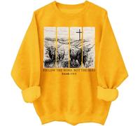 Follow The Word Not The Herd Sweatshirt Hoodie Western Highland Cow Hoodie Christian Bible Verse Shirts Yellow