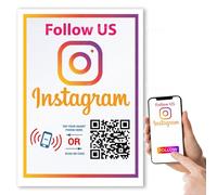 Follow Us On Instagram Sticker - Touchless QR Code and NFC Tag - Two-Sided Instagram Review Tap Card - Storefront Window Decal - 4" Wide - 6 Inches High