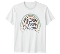 Follow Your Dream Motivational Inspirational Graphic T Shirt Mens Womens Unisex Tee Rainbow Leopard Print Hearts Distressed Design 2XL
