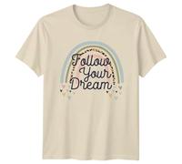 Follow Your Dream Motivational Inspirational Graphic T Shirt Mens Womens Unisex Tee Rainbow Leopard Print Hearts Distressed Design 2XL