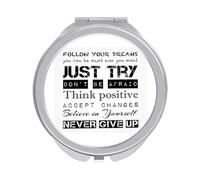 Follow Your Dreams Just Try Never Give Up Accept Changes Folding Make Up Mirror, Compact 2X/1X Magnification Mirror, Women Portable Travel Makeup Mirror 2.4 x 2.4 inch