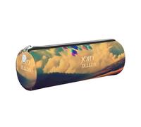 Follow_Your_Dreams Printed Cylindrical Leather Pencil Case for Girls Boys, Silver Zipper Pencil Bag Pen Pouch Organizer for Student School Office College