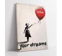 Follow Your Dreams Red Balloon Girl Graffiti Banksy Style Canvas Wall Art Print Picture - 12 inch wide x 18 inch high (Frame Depth 30mm)