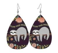 Follow Your Dreams Sloth Leather Earrings For Women Dangle, Piercing Teardrop Earrings Lightweight Jewelry Gifts For Women Girls